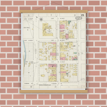 Old map wall art mockup — magnetic wood frame on brick wall — Sanborn Fire Insurance Map from Ashland, Ashland County, Wisconsin (1895), Sheet #0015