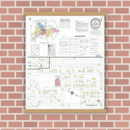 Old map wall art mockup — magnetic wood frame on brick wall — Sanborn Fire Insurance Map from Leetonia, Columbiana County, Ohio (1950) - Complete Map Set