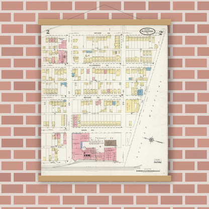 Old map wall art mockup — magnetic wood frame on brick wall — Sanborn Fire Insurance Map from Aliquippa, Beaver County, Pennsylvania (1925), Sheet #0002