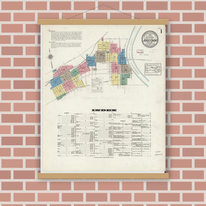 Old map wall art mockup — magnetic wood frame on brick wall — Sanborn Fire Insurance Map from Jersey Shore, Lycoming County, Pennsylvania (1913), Sheet #0001