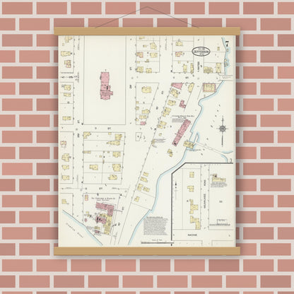 Old map wall art mockup — magnetic wood frame on brick wall — Sanborn Fire Insurance Map from Jefferson, Jefferson County, Wisconsin (1914), Sheet #0007