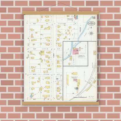 Old map wall art mockup — magnetic wood frame on brick wall — Sanborn Fire Insurance Map from Faribault, Rice County, Minnesota (1899), Sheet #0011