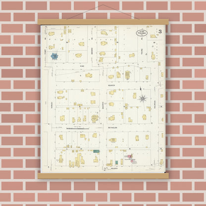 Old map wall art mockup — magnetic wood frame on brick wall — Sanborn Fire Insurance Map from Tolono, Champaign County, Illinois (1907), Sheet #0003