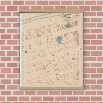 Old map wall art mockup — magnetic wood frame on brick wall — Sanborn Fire Insurance Map from Williamston, Ingham County, Michigan (1922), Sheet #0002
