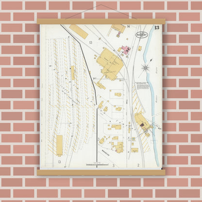 Old map wall art mockup — magnetic wood frame on brick wall — Sanborn Fire Insurance Map from Beaumont, Jefferson County, Texas (1899), Sheet #0013