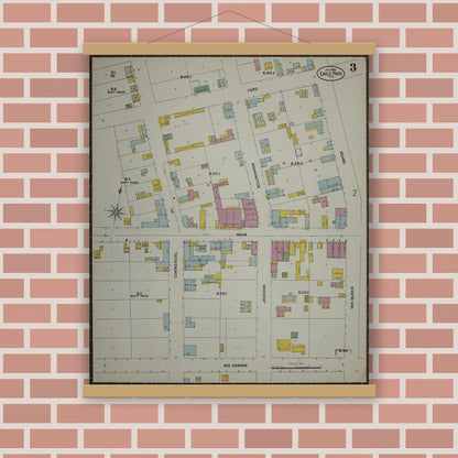 Old map wall art mockup — magnetic wood frame on brick wall — Sanborn Fire Insurance Map from Eagle Pass, Maverick County, Texas (1900), Sheet #0003