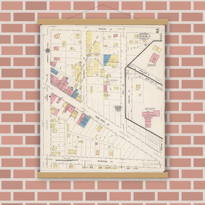 Old map wall art mockup — magnetic wood frame on brick wall — Sanborn Fire Insurance Map from Redford, Wayne County, Michigan (1921), Sheet #0002