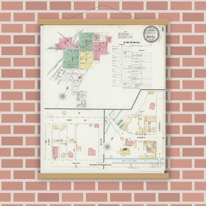 Old map wall art mockup — magnetic wood frame on brick wall — Sanborn Fire Insurance Map from Waverly, Pike County, Ohio (1897) - Complete Map Set