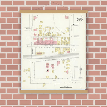 Old map wall art mockup — magnetic wood frame on brick wall — Sanborn Fire Insurance Map from Fonda, Montgomery County, New York (1912), Sheet #0004