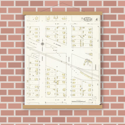 Old map wall art mockup — magnetic wood frame on brick wall — Sanborn Fire Insurance Map from Storm Lake, Buena Vista County, Iowa (1914), Sheet #0004