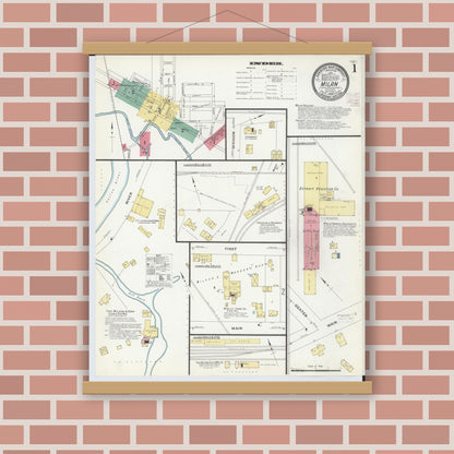 Old map wall art mockup — magnetic wood frame on brick wall — Sanborn Fire Insurance Map from Milan, Washtenaw And Monroe Counties, Michigan (1908) - Complete Map Set
