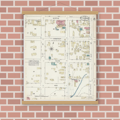 Old map wall art mockup — magnetic wood frame on brick wall — Sanborn Fire Insurance Map from Stillwater, Washington County, Minnesota (1884), Sheet #0008
