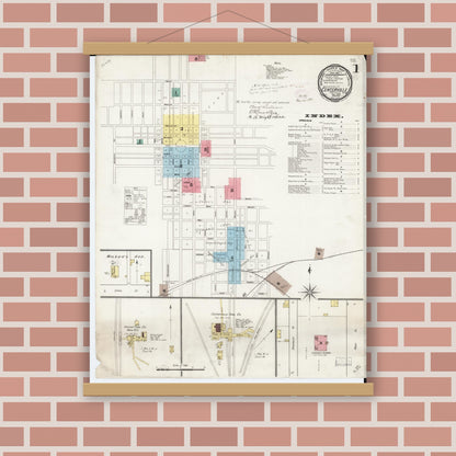 Old map wall art mockup — magnetic wood frame on brick wall — Sanborn Fire Insurance Map from Centerville, Appanoose County, Iowa (1893) â€” Complete Set