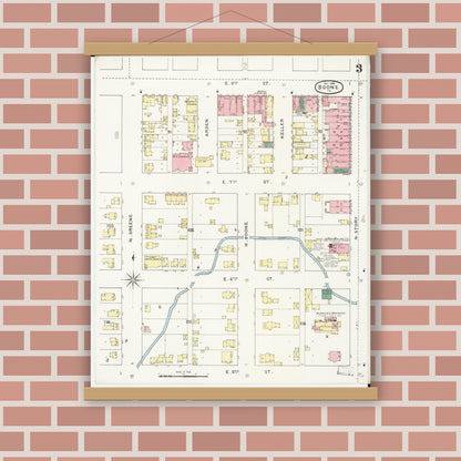 Old map wall art mockup — magnetic wood frame on brick wall — Sanborn Fire Insurance Map from Boone, Boone County, Iowa (1894), Sheet #0003