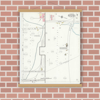 Old map wall art mockup — magnetic wood frame on brick wall — Sanborn Fire Insurance Map from Marcus Hook, Chester County, Pennsylvania (1912), Sheet #0007