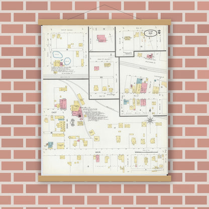 Old map wall art mockup — magnetic wood frame on brick wall — Sanborn Fire Insurance Map from Ava, Jackson County, Illinois (1902), Sheet #0002