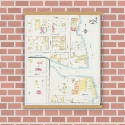 Old map wall art mockup — magnetic wood frame on brick wall — Sanborn Fire Insurance Map from Saint Clair, Saint Clair County, Michigan (1895), Sheet #0004