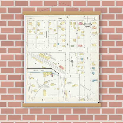 Old map wall art mockup — magnetic wood frame on brick wall — Sanborn Fire Insurance Map from Eaton Rapids, Eaton County, Michigan (1911), Sheet #0006