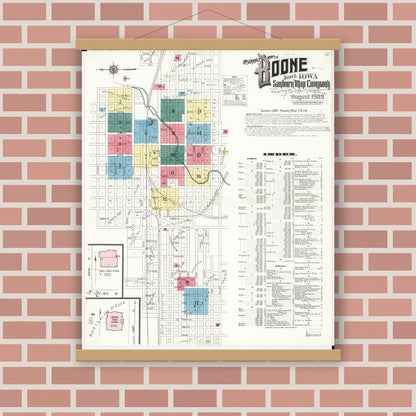 Old map wall art mockup — magnetic wood frame on brick wall — Sanborn Fire Insurance Map from Boone, Boone County, Iowa (1909) â€” Complete Set