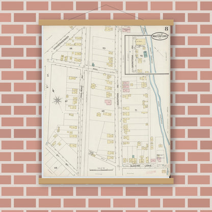 Old map wall art mockup — magnetic wood frame on brick wall — Sanborn Fire Insurance Map from Waterford, Saratoga County, New York (1887), Sheet #0008