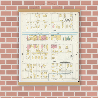 Old map wall art mockup — magnetic wood frame on brick wall — Sanborn Fire Insurance Map from Spencerville, Allen County, Ohio (1902), Sheet #0003