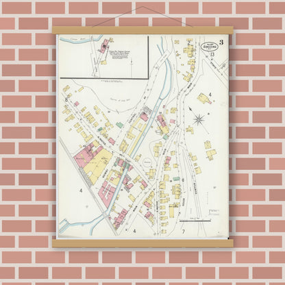Old map wall art mockup — magnetic wood frame on brick wall — Sanborn Fire Insurance Map from Sing Sing, Westchester County, New York (1897), Sheet #0003