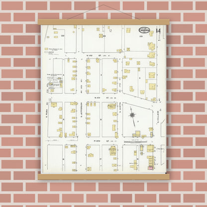 Old map wall art mockup — magnetic wood frame on brick wall — Sanborn Fire Insurance Map from Cameron, Milam County, Texas (1920), Sheet #0014