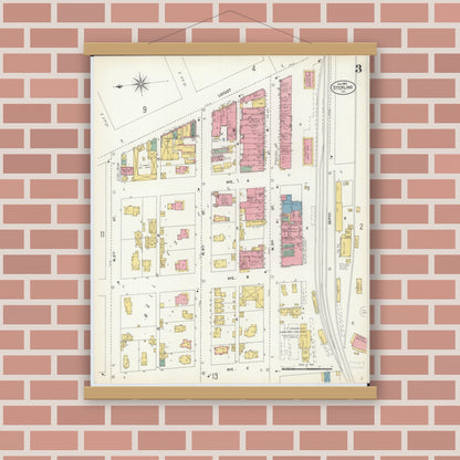 Old map wall art mockup — magnetic wood frame on brick wall — Sanborn Fire Insurance Map from Sterling, Whiteside County, Illinois (1903), Sheet #0003