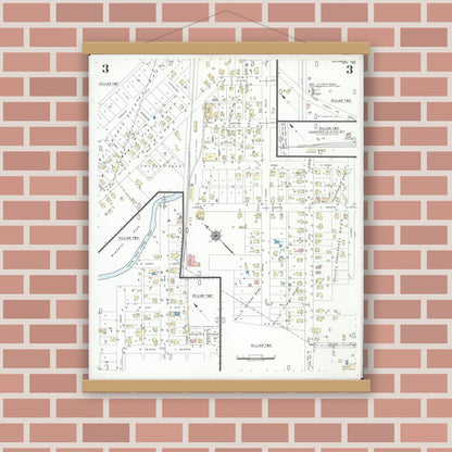 Old map wall art mockup — magnetic wood frame on brick wall — Sanborn Fire Insurance Map from Centerburg, Knox County, Ohio (1949), Sheet #0003