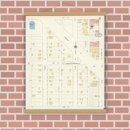 Old map wall art mockup — magnetic wood frame on brick wall — Sanborn Fire Insurance Map from Zion, Lake County, Illinois (1911), Sheet #0004