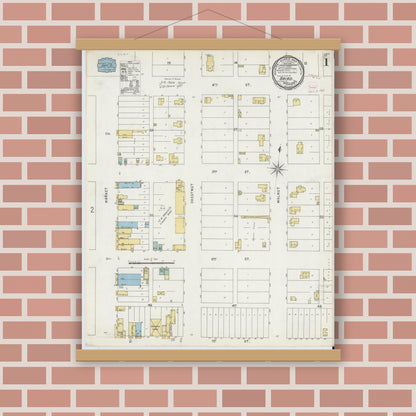 Old map wall art mockup — magnetic wood frame on brick wall — Sanborn Fire Insurance Map from Baird, Callahan County, Texas (1896) - Complete Map Set