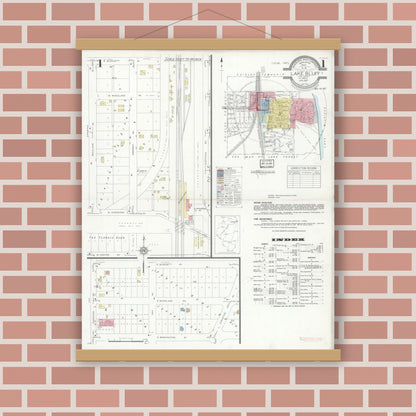 Old map wall art mockup — magnetic wood frame on brick wall — Sanborn Fire Insurance Map from Lake Bluff, Lake County, Illinois (1937), Sheet #0001