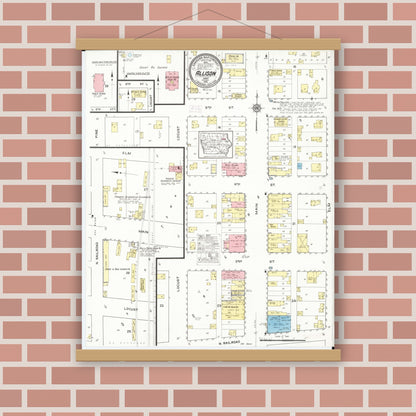 Old map wall art mockup — magnetic wood frame on brick wall — Sanborn Fire Insurance Map from Allison, Butler County, Iowa (1915), Sheet #0001