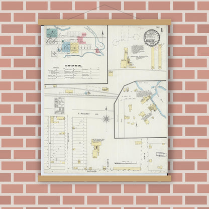 Old map wall art mockup — magnetic wood frame on brick wall — Sanborn Fire Insurance Map from Barron, Barron County, Wisconsin (1894) - Complete Map Set