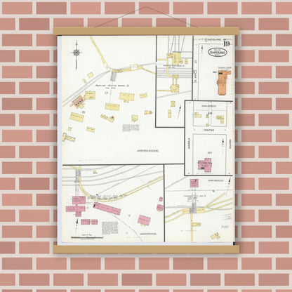 Old map wall art mockup — magnetic wood frame on brick wall — Sanborn Fire Insurance Map from Ishpeming, Marquette County, Michigan (1917), Sheet #0019