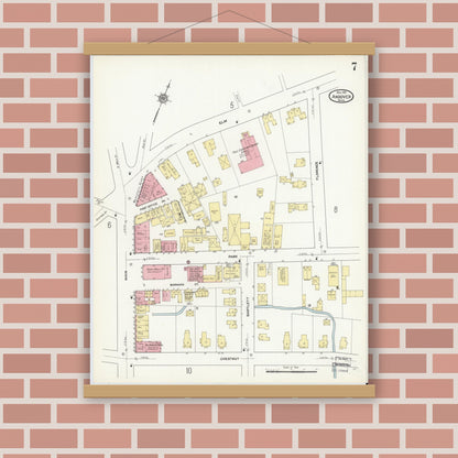 Old map wall art mockup — magnetic wood frame on brick wall — Sanborn Fire Insurance Map from Andover, Essex County, Massachusetts (1911), Sheet #0007