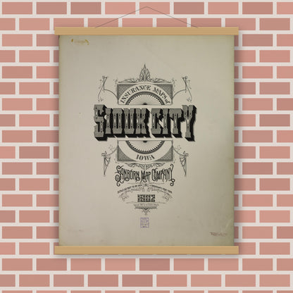 Old map wall art mockup — magnetic wood frame on brick wall — Sanborn Fire Insurance Map from Sioux City, Woodbury County, Iowa (1902), Sheet #0001