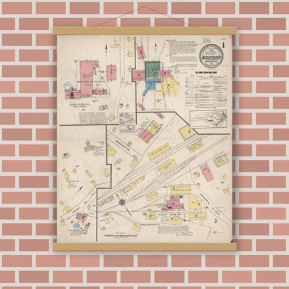 Old map wall art mockup — magnetic wood frame on brick wall — Sanborn Fire Insurance Map from Wadesboro, Anson County, North Carolina (1922) - Complete Map Set