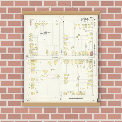 Old map wall art mockup — magnetic wood frame on brick wall — Sanborn Fire Insurance Map from Goldsboro, Wayne County, North Carolina (1913), Sheet #0023