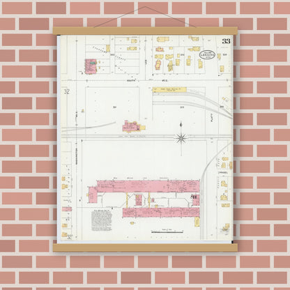 Old map wall art mockup — magnetic wood frame on brick wall — Sanborn Fire Insurance Map from Lansing, Ingham County, Michigan (1906), Sheet #0033