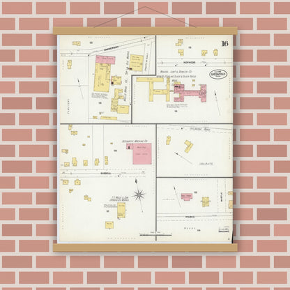 Old map wall art mockup — magnetic wood frame on brick wall — Sanborn Fire Insurance Map from Greenfield, Franklin County, Massachusetts (1902), Sheet #0015