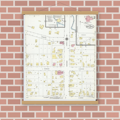 Old map wall art mockup — magnetic wood frame on brick wall — Sanborn Fire Insurance Map from Green Springs, Sandusky And Seneca Counties, Ohio (1921), Sheet #0002