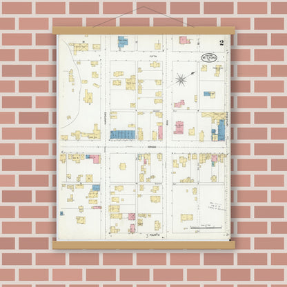 Old map wall art mockup — magnetic wood frame on brick wall — Sanborn Fire Insurance Map from Milford, Pike County, Pennsylvania (1905), Sheet #0002
