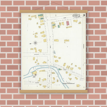 Old map wall art mockup — magnetic wood frame on brick wall — Sanborn Fire Insurance Map from Forestville, Chautauqua County, New York (1906), Sheet #0002