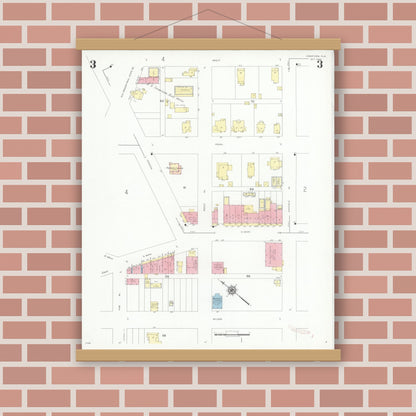 Old map wall art mockup — magnetic wood frame on brick wall — Sanborn Fire Insurance Map from Crestview, Okaloosa County, Florida (1939), Sheet #0003