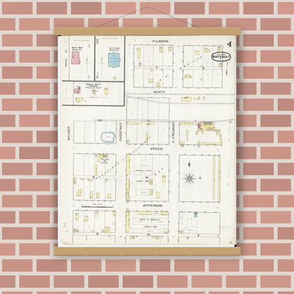 Old map wall art mockup — magnetic wood frame on brick wall — Sanborn Fire Insurance Map from Winterset, Madison County, Iowa (1893), Sheet #0004