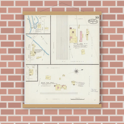 Old map wall art mockup — magnetic wood frame on brick wall — Sanborn Fire Insurance Map from Meadville, Crawford County, Pennsylvania (1886), Sheet #0010
