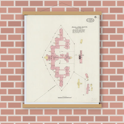 Old map wall art mockup — magnetic wood frame on brick wall — Sanborn Fire Insurance Map from Athens, Athens County, Ohio (1895), Sheet #0006