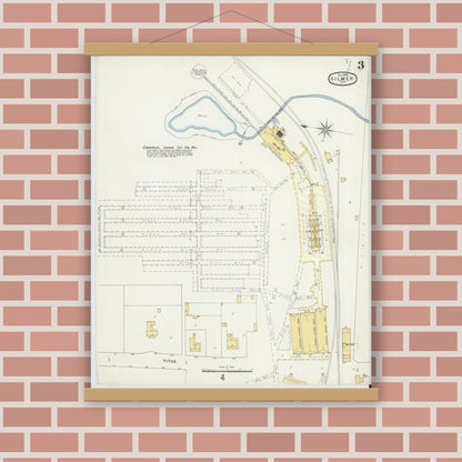 Old map wall art mockup — magnetic wood frame on brick wall — Sanborn Fire Insurance Map from Gilmer, Upshur County, Texas (1896), Sheet #0003