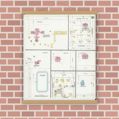 Old map wall art mockup — magnetic wood frame on brick wall — Sanborn Fire Insurance Map from Van Wert, Van Wert County, Ohio (1901), Sheet #0010